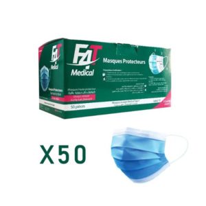 F4T Lot De 50 masque Médical de protection respiratoire et d'hygiène - Bleu