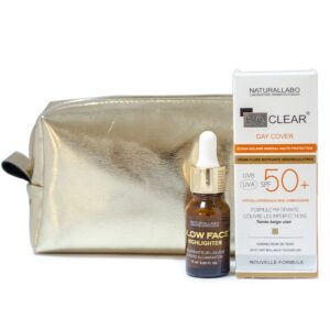 Ecran solaire minéral SPF 50+ teinte beige claire Bio Clear + Illuminateur liquide Glow Face Highlighter