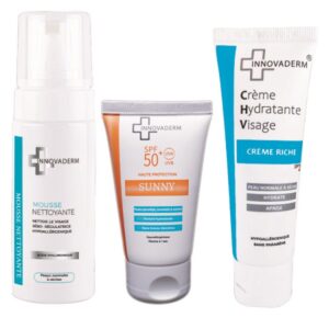 1 PACK INNOVADERM SUNNY SPF 50+ PEAU NORMALE A SECHE + INNOVADERM CREME LEGERE HYDRATANTE SPF20+ MOUSSE NETTOYANT 150 ML
