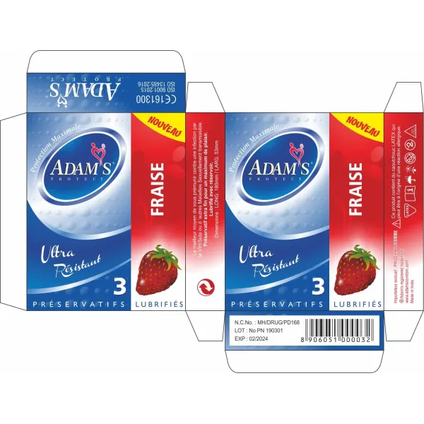 Adams Protect paquet de 3 préservatifs fraise