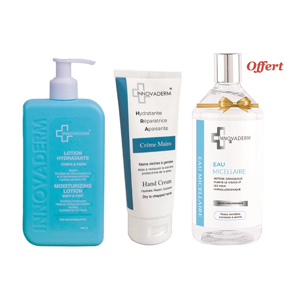 1 PACK INNOVADERM COFFRET LOTION HYDRATANTE + CREME MAIN + EAU MICILLAIRE OFFERT