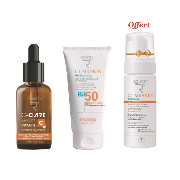 1 PACK RONCEY CLAIRSKIN COFFRET C20% + ECRAN SOLAIRE + MOUSSE NETTOYANT ECLAIRCISSANT OFFERT