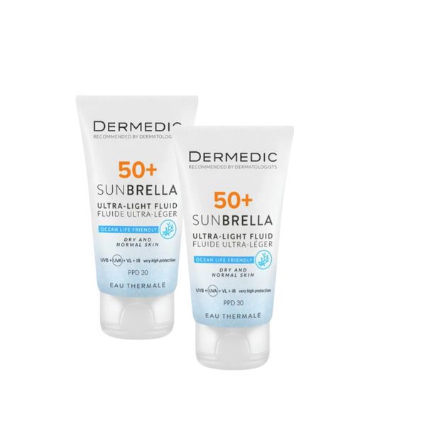 DERMEDIC SUNBRELLA FLUIDE ULTRA LEGER SPF50+ PEAUX NORMALES ET SECHES 40ML LOT DE 2