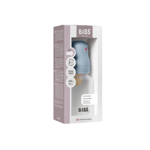 BIBS BIBERON BOTTLE LATEX SLOW FLOW BABY BLUE 0M+ 150ML