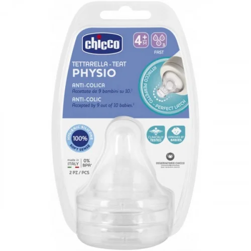CHICCO LOT DE 2 TETINES SILICONE 4M+