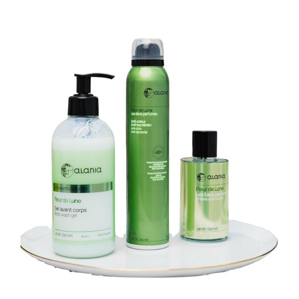 1 PACK ALANIA Deo Parfume Fleur de lune 200ML + PARFUN 100ML + GEL LAVANT 200