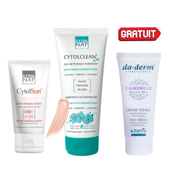1 PACK CYTOLNAT  ECRAN TEINTE BEIGENATUREL +GEL NETTOYANT 175ML+ DA DERM CREM VISAGE OFFERT