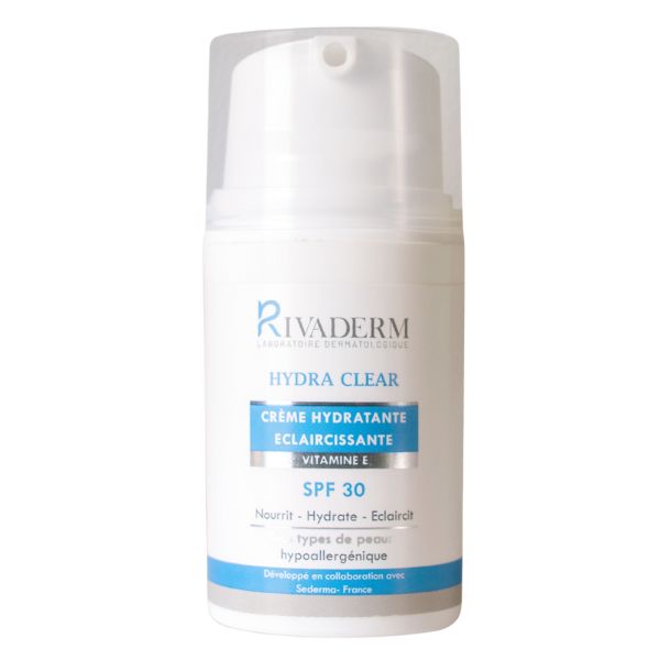 RIVADERM Hydra clear - Crème hydratante - Eclaircissante - Vitamine E - SPF30 100ML