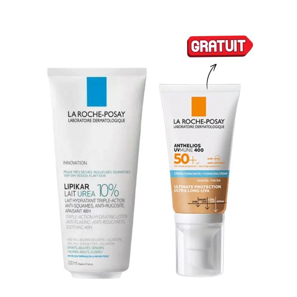 1 PACK LA ROCHE POSAY LIPIKAR LAIT UREA 10% 200ML + ANTHELIOS UVMUNE 400 Creme Hydratante Teintee SPF50+ OFFERT