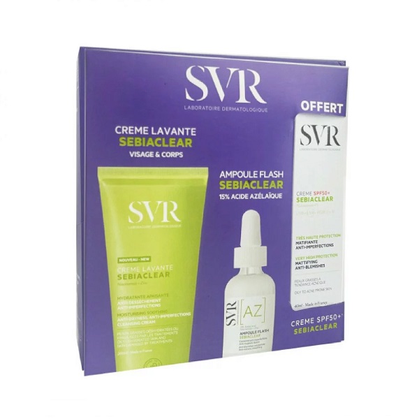 1 PACK SVR SEBIACLEAR Ampoule Flash + CREME LAVANTE 200ML + SEBIACLEAR SPF50+ OFFERTE - BF 2025