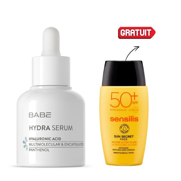 1 PACK BABE  SERUM HYDRA HYALURONIC ACID 30ML + ECRAN SENSILIS ULTRA FLUIDE SPF50+ OFFERT